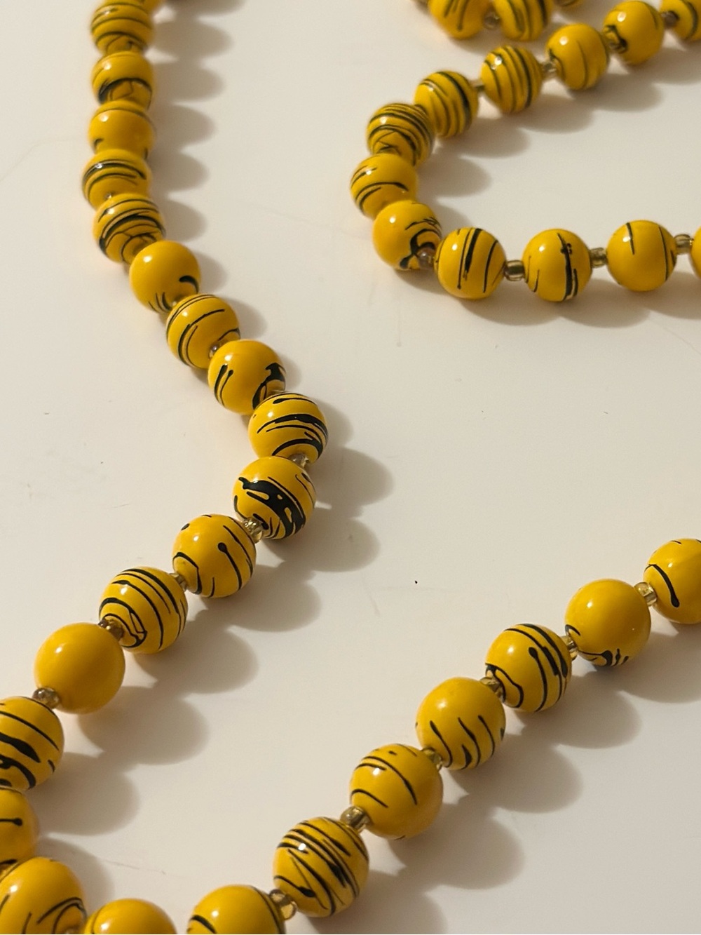 Vintage Chunky Yellow Necklace hand painted black splatter wooden beads